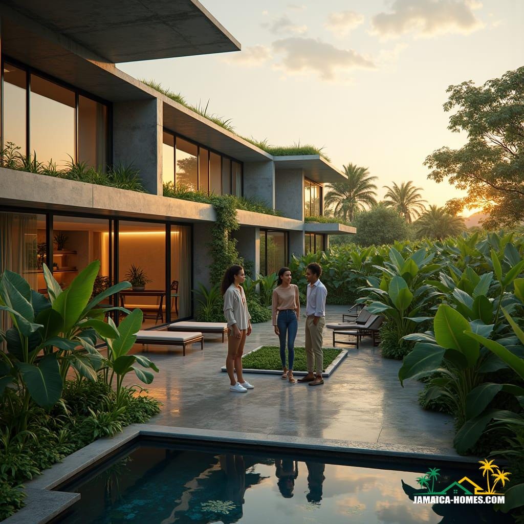 Futuristic co-living space in New Kingston, Jamaica, designed for young professionals. 