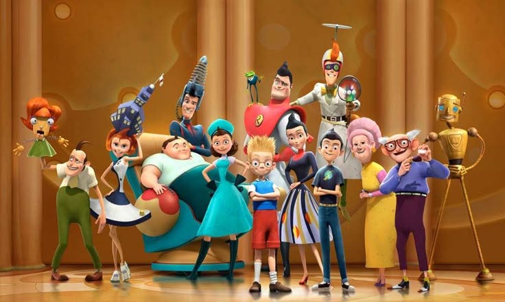 This may contain: cartoon characters standing in front of a curtain
