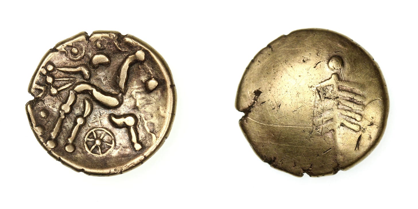 Dobunni Corio 50-5BC Gold Stater Triple tailed horse | Celtic Coins