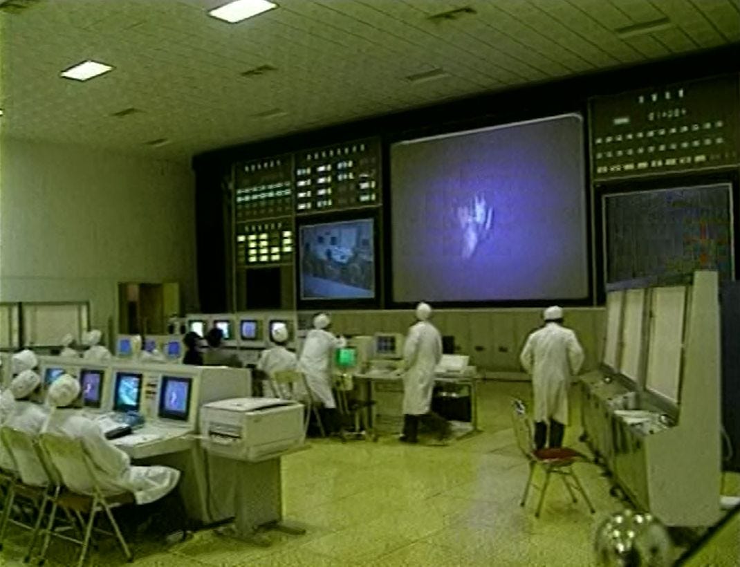 The Long March 3B is seen disintegrating on a screen in mission control. The Long March 3B is seen disintegrating on a screen in mission control.