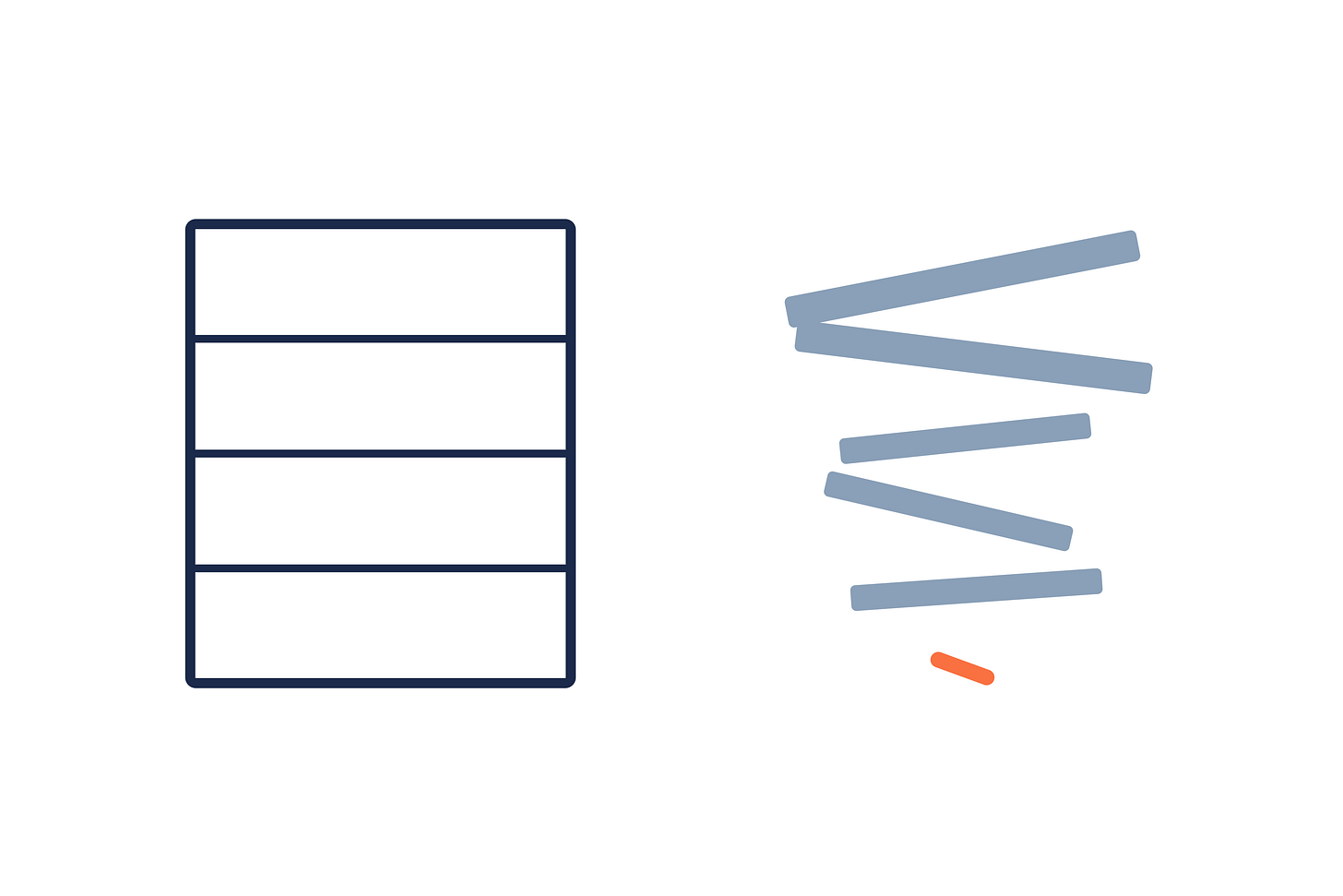 An assembled bookcase beside the same five panels lying flat and disassembled, showing what C++20 coroutine users expected against the kit they received