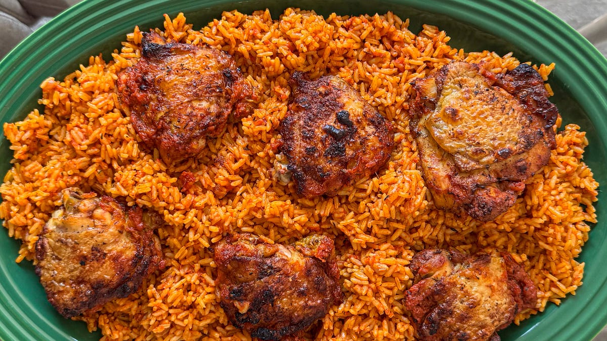 One Pot Jollof Rice and Chicken - by Zena Kamgaing