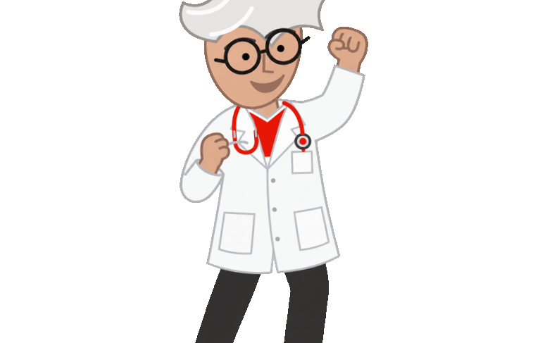 Animated Digital Health Buzz medical mascot celebrating Animated Digital Health Buzz medical mascot celebrating