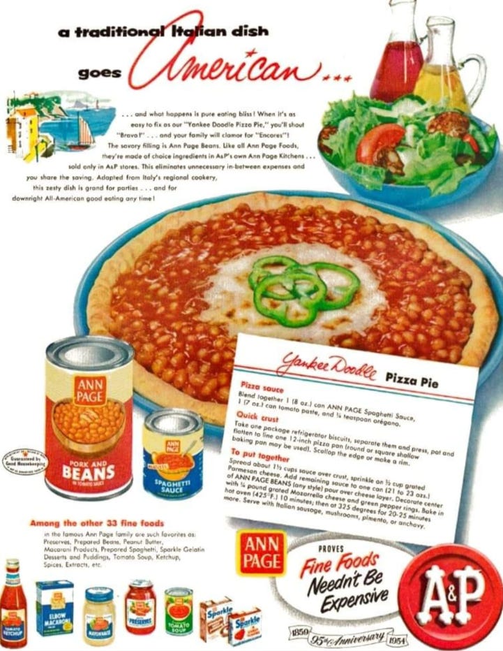 Vintage Recipe Roulette: 1954 Baked Bean Yankee Doodle Pizza
