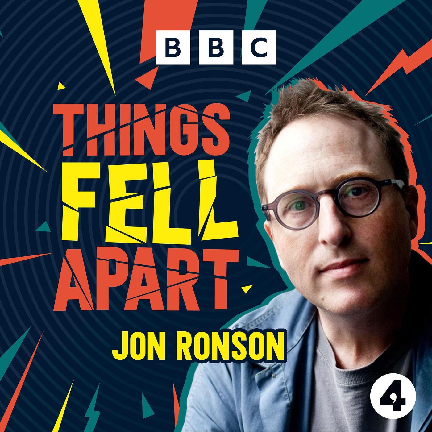 Artwork van Things fell apart. tegen een blauwe achtergrond zie je een foto van John Ronson, een witte man met kort bruin haar en een bril van in de 40. Naast hem staat de titel, bovenaan het logo van de BBC en onderaan het logo van Radio 4. De titel is gebroken.