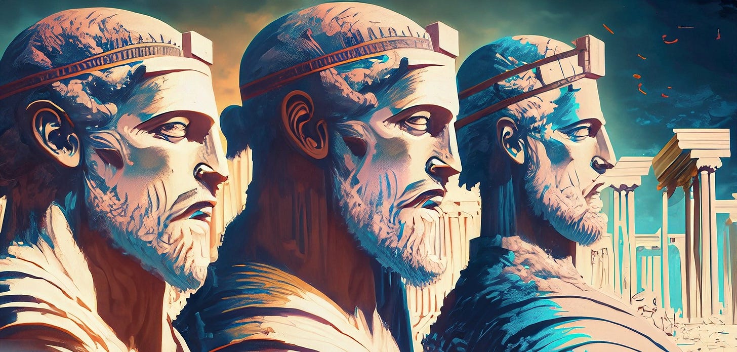 Three Greeks looking to the right