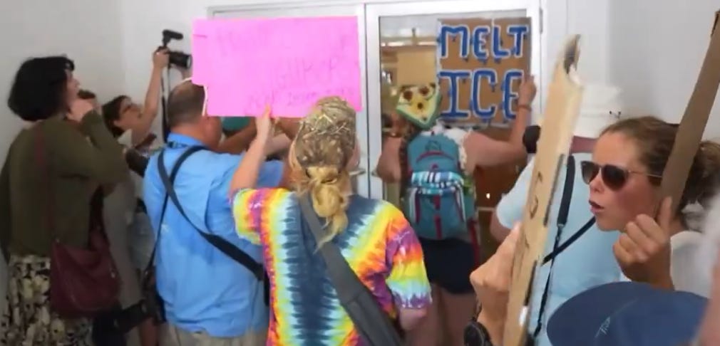Protesters marched to the Biddeford Office of US Senator Susan Collins after the fatal ICE shooting. (Frame grab from video posted by @EoinHiggins_ on x.com) Protesters marched to the Biddeford Office of US Senator Susan Collins after the fatal ICE shooting. (Frame grab from video posted by @EoinHiggins_ on x.com)