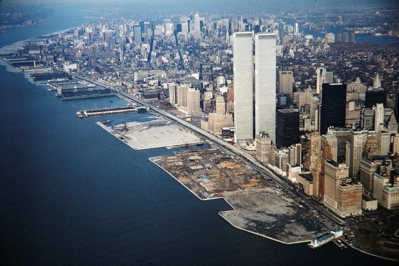 During the late 1960s and 1970s, the once-prosperous, then-dilapidated port area of Manhattan’s west side was filled in with landfill to create the foundation for Battery Park City.