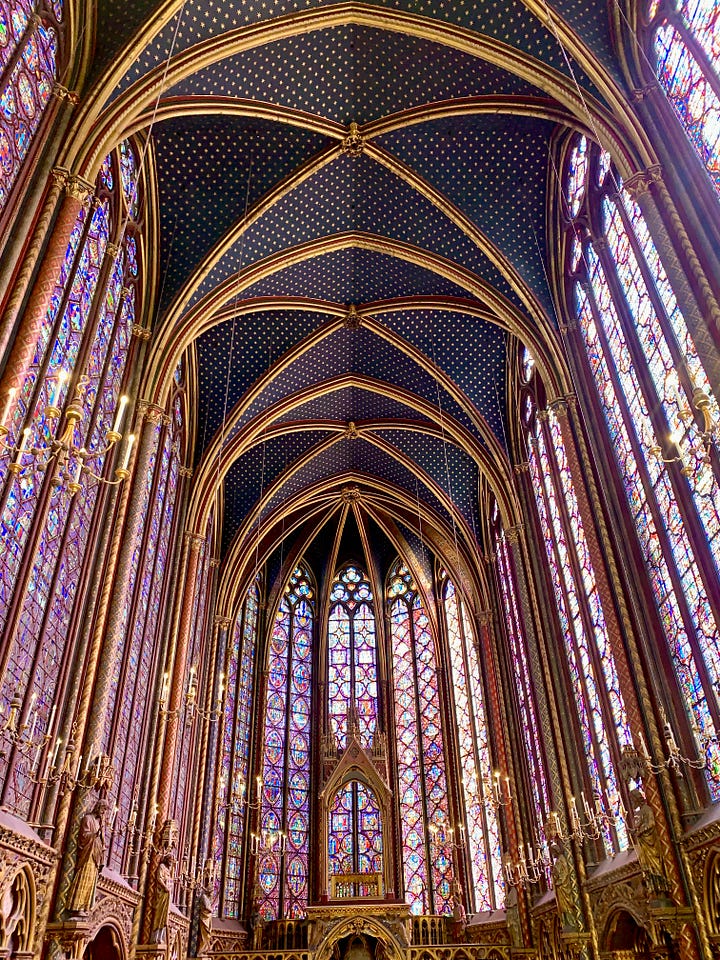 Photos of the interior of Notre-Dame Cathedral and Sainte-Chapelle.