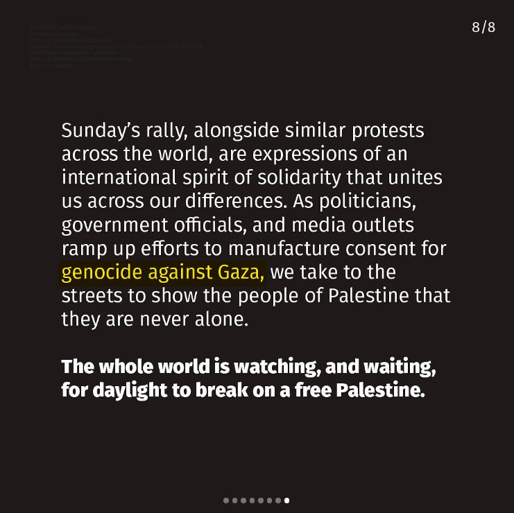 Part of a joint statement by pro-Palestinian groups about the October 8, 2023, pro-Hamas Rally in Times Square