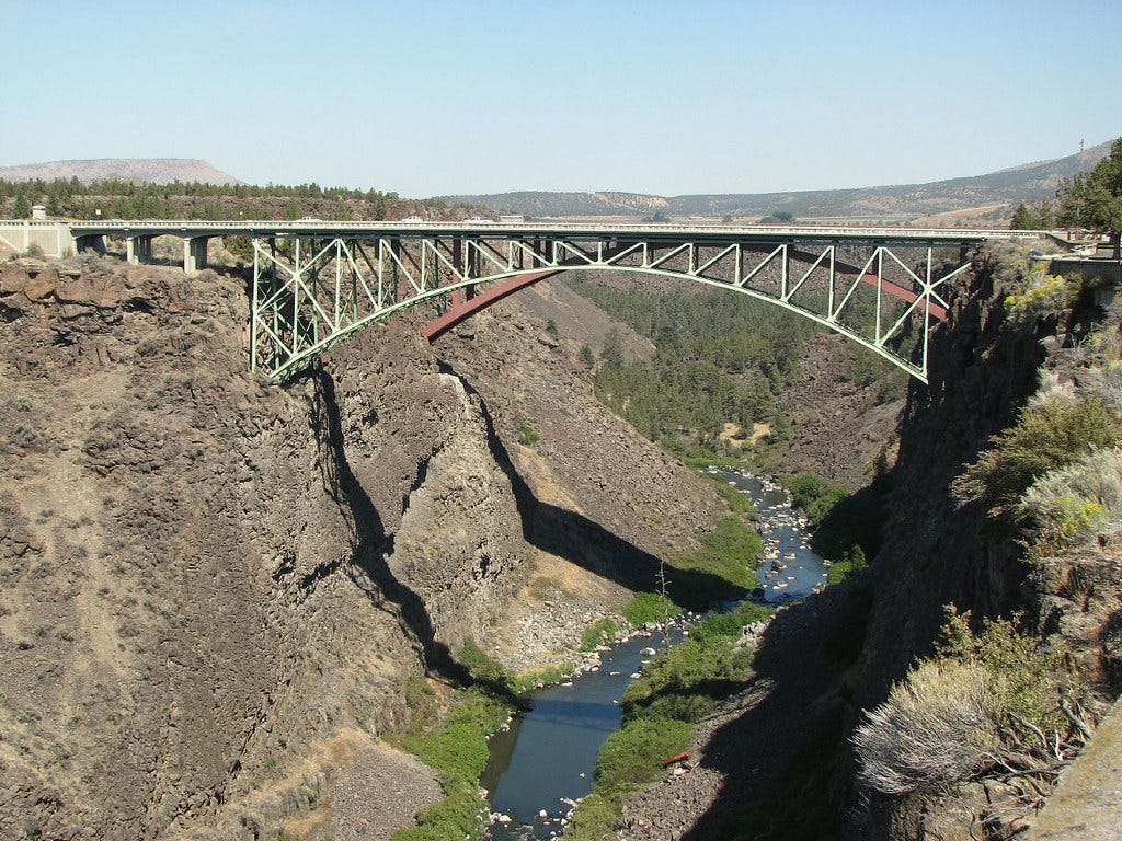 Old & New Hwy 97 Bridges across the Crooked River Gorge, Oregon Old & New Hwy 97 Bridges across the Crooked River Gorge, Oregon