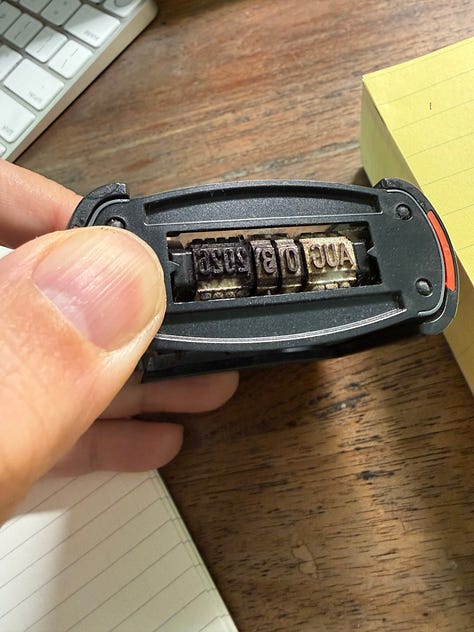 pictures and a short video of Adam Ming starting his routine with a date stamper.