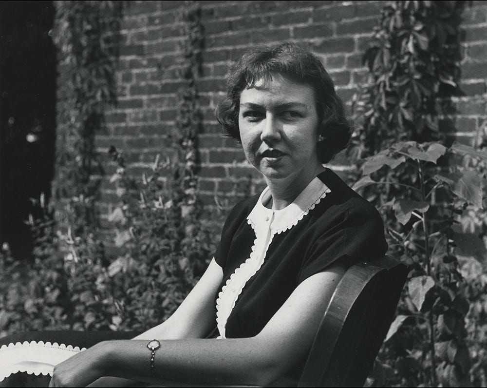 Photograph of Flannery O'Connor at the residence of Vanderbilt alumnus Brainard Cheney, 1955. (Ralph Morrissey Collection, Vanderbilt University Special Collections) Photograph of Flannery O'Connor at the residence of Vanderbilt alumnus Brainard Cheney, 1955. (Ralph Morrissey Collection, Vanderbilt University Special Collections)