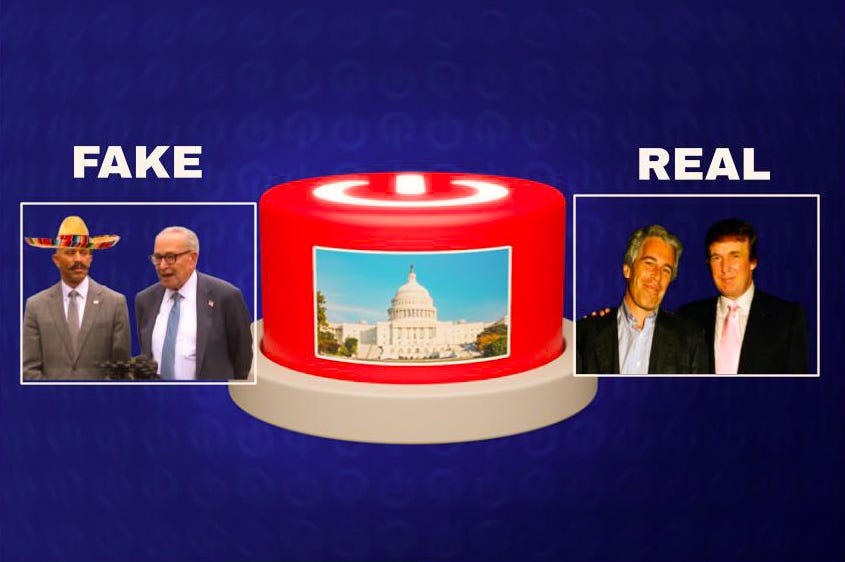 a collage with the fake --and very racist-- video of dems posted by Trump alongside an on/off button, and the image posted by Rep. Jeffries in response to the racist video