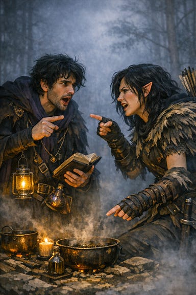 Felonious and Silverleaf arguing about lycanthropy, Silverleaf has dark tousled hair Felonious and Silverleaf arguing about lycanthropy, Silverleaf has dark tousled hair