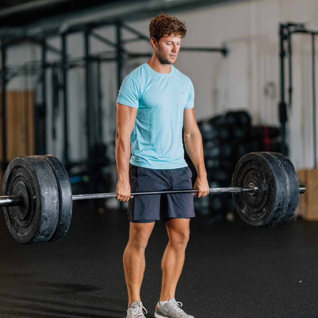 Fit man doing romanian deadlifts in the gym. Fit man doing romanian deadlifts in the gym.