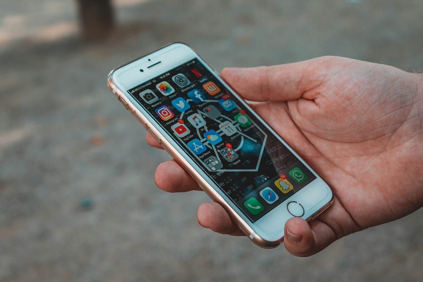 A cracked iPhone screen A cracked iPhone screen