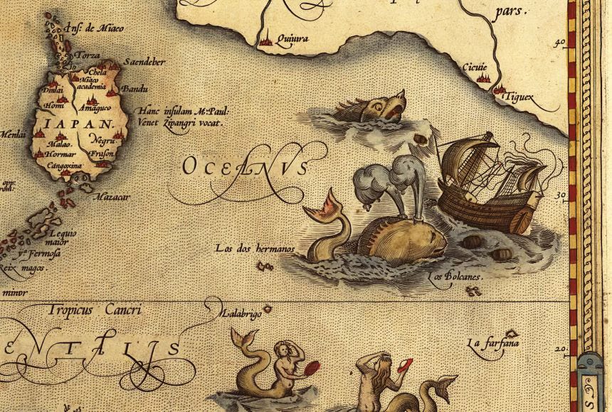 A 1570 map with dragons