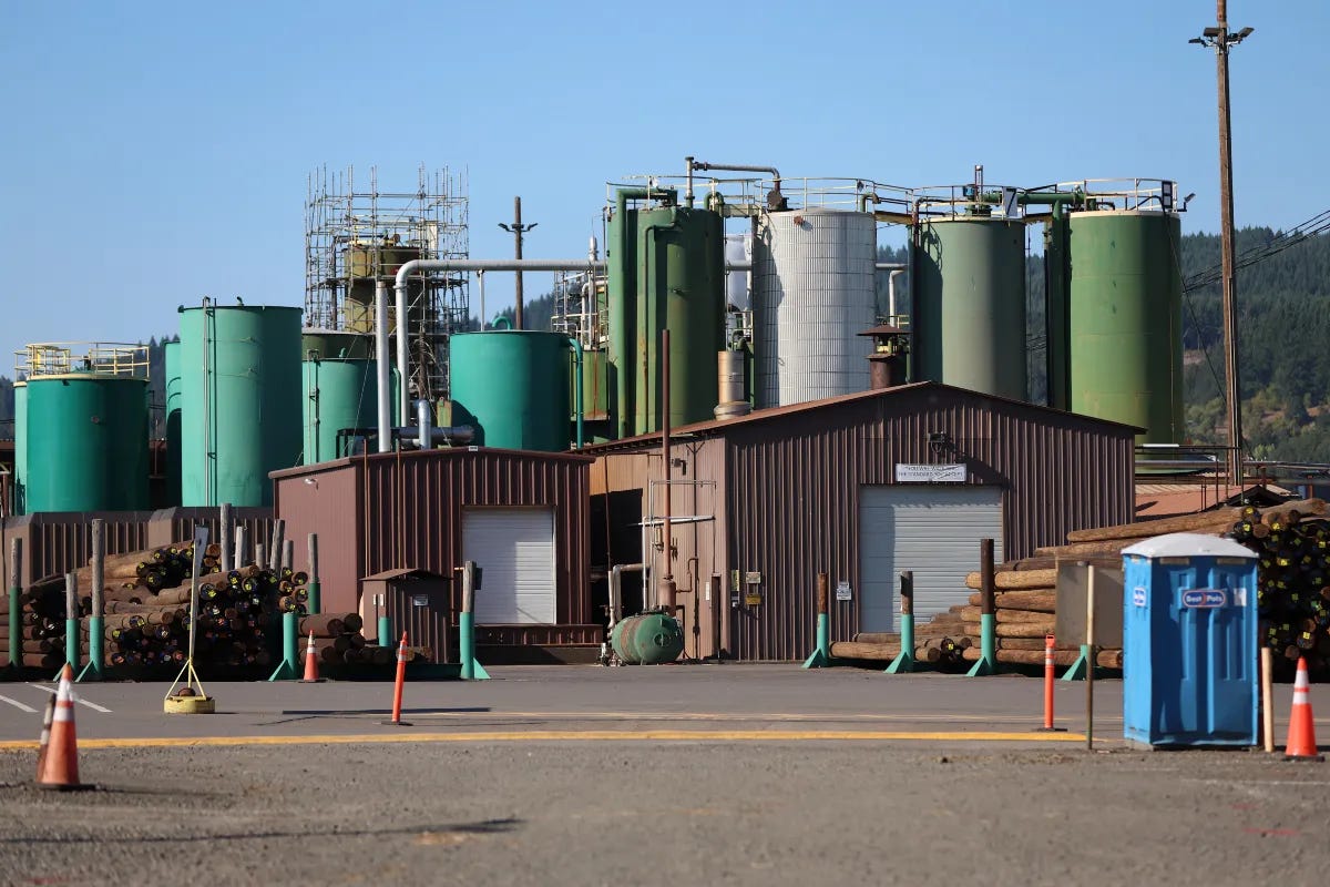 Stella-Jones began operating a wood treatment facility in Sheridan, Ore., in 2013. The facility was designated a Superfund site in 2001 and underwent an extensive cleanup after pentachlorophenol pollution caused by a previous owner, Taylor Lumber and Treating. (Amanda Loman/InvestigateWest)