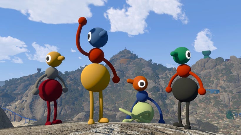 Four cute orb-shaped buddies pose for a photograph on a nature trail