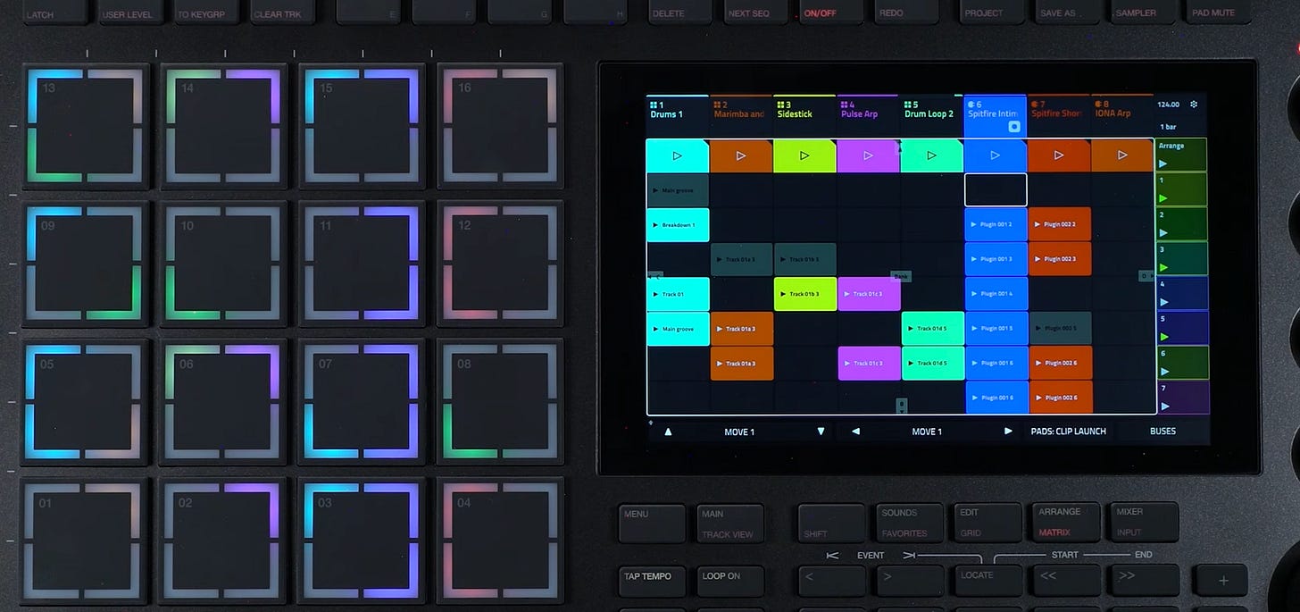 MPC Live III in 8x8 mode showing the clip matrix MPC Live III in 8x8 mode showing the clip matrix