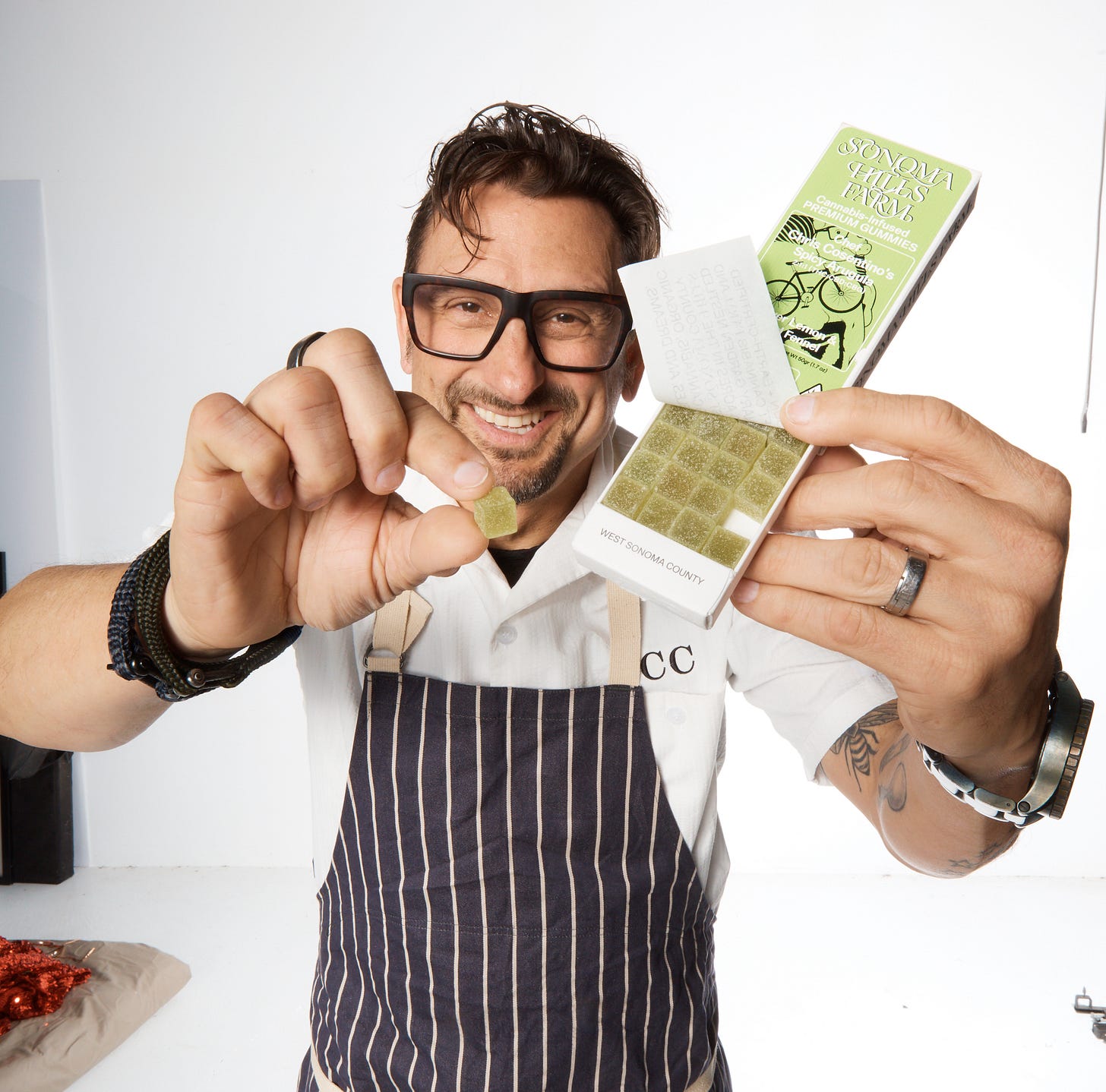Chef Chris holding open gummy box