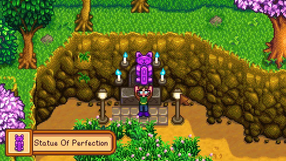 Game character receives the ultimate gift at Grandpa's Shrine. Stardew Valley players who attain a high score are rewarded with the Statue Of Perfection by their dead Grandfather, who bequeathed his farm to them.
