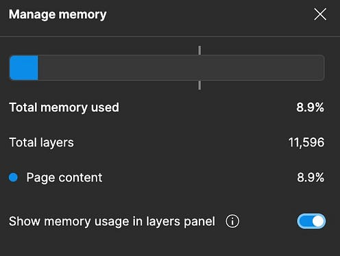 A screenshot of Figma’s Memory usage dialog