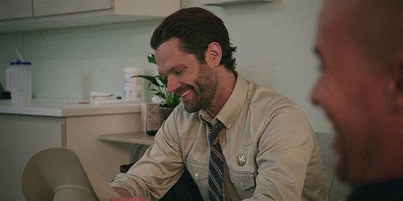 Cordell smiling with scruff on Jared Padalecki. Cordell smiling with scruff on Jared Padalecki.