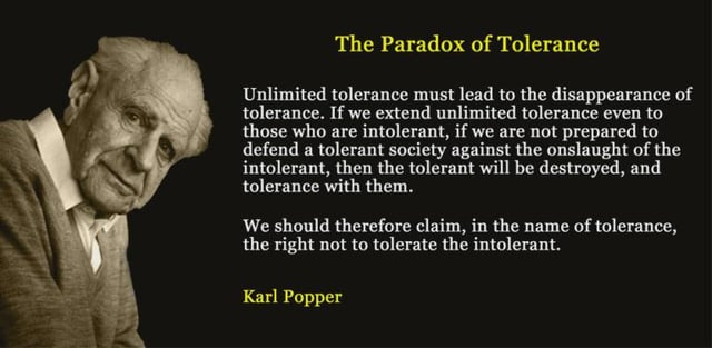 Unlimited tolerance must lead to the disappearance of tolerance..." - Karl  Popper [768x376] : r/QuotesPorn
