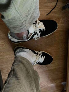 New split size sneakers. that's a size 13 wide on the left that fits nicely over my brace.