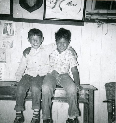 Three photographs featuring Salinas Chinatown historian Wellington Lee with a friend, archivists, and reporters.