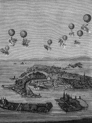 Image result for 1849 â TheÂ first air raidÂ in history. Austria launches pilotless balloons against the city of Venice
