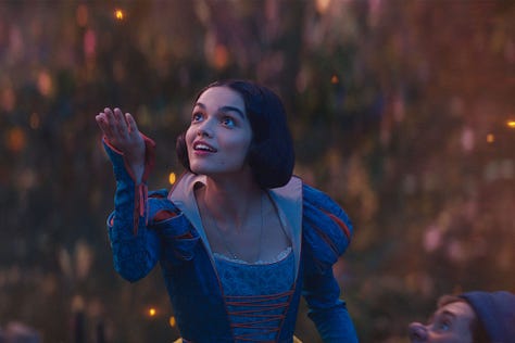 Movie stills from new releases The Rule of Jenny Pen, Disney's Snow White and The Last Showgirl.
