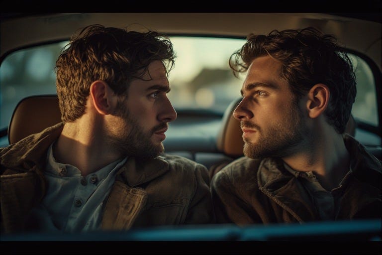 prompt=two men sitting in a car looking at each other in love, cinematic shot, dynamic lighting, 75mm, Technicolor, Panavision, cinemascope, sharp focus, fine details, 8k, HDR, realism, realistic, key visual, film still, cinematic color grading, depth of field.
Overall, it's an absolute world-class cinematic masterpiece. It's an aesthetically pleasing cinematic shot with impeccable attention to detail and impressive composition.
negativePrompt=
guidanceScale=7
seed=56137524