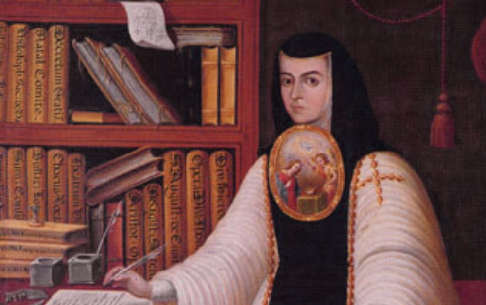 Close-up showing Sor Juana de la Cruz from the waist up.