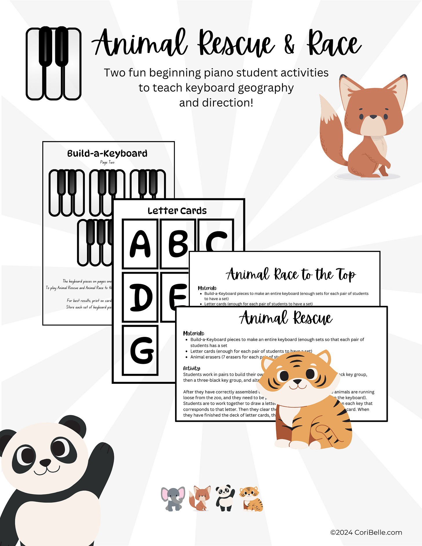 Animal rescue and race beginner piano game printable