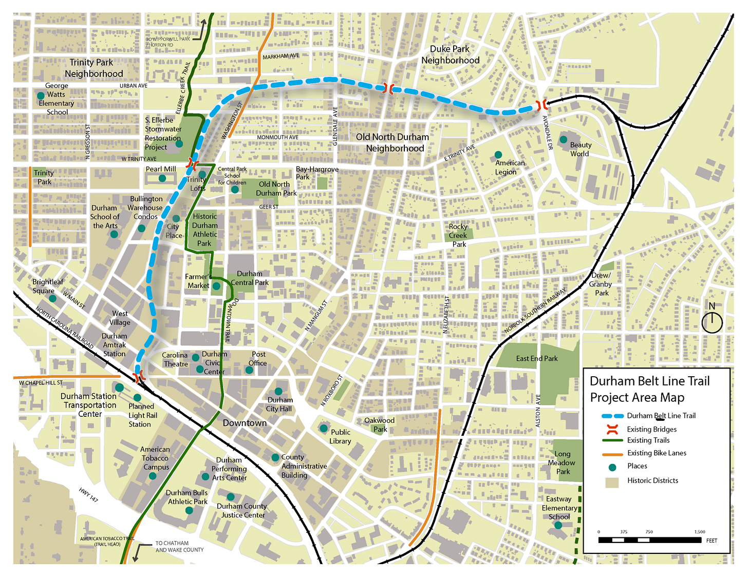 Durham Belt Line Project Area Trail Map