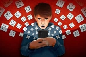 man viewing social media