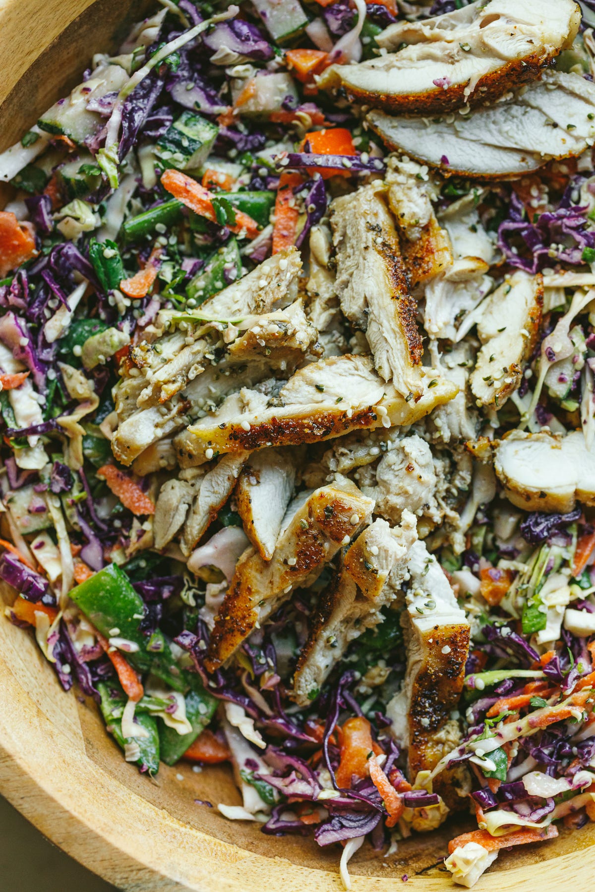 Low-carb summer slaw with chicken.