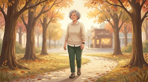 An older woman walking. An older woman walking.