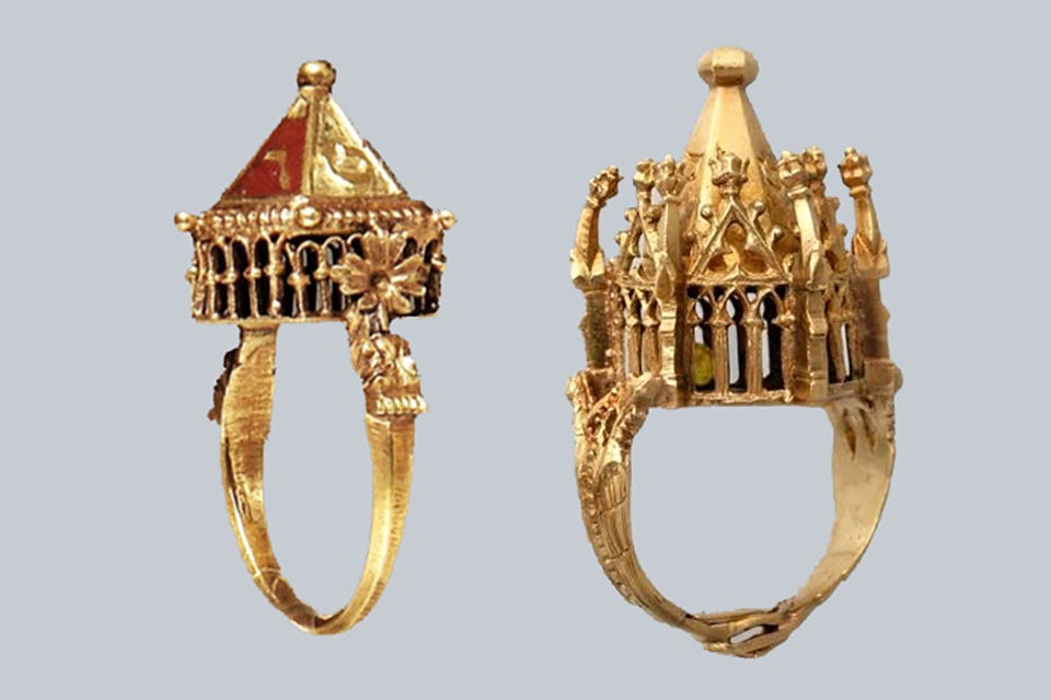 Two Medieval Jewish Wedding rings. Collage with rings from Colmar and Erfurt Two Medieval Jewish Wedding rings. Collage with rings from Colmar and Erfurt