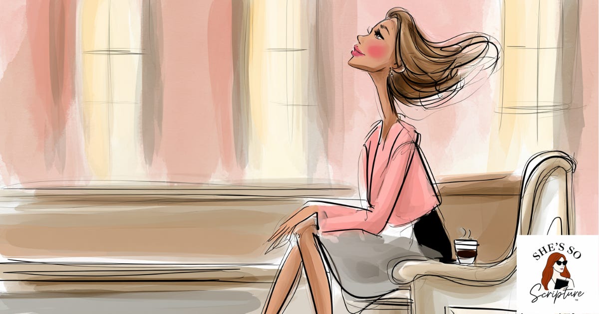 An illustrated woman sitting alone in a church pew with a coffee cup beside her and an empty seat next to her, expression of quiet longing and gentle faith in soft warm light, rendered in a whimsical fashion illustration style with blush pink and cream watercolor tones. An illustrated woman sitting alone in a church pew with a coffee cup beside her and an empty seat next to her, expression of quiet longing and gentle faith in soft warm light, rendered in a whimsical fashion illustration style with blush pink and cream watercolor tones.
