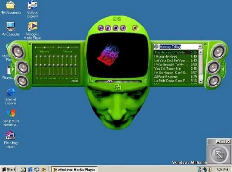 The weird green guy head Media Player skin. : r/nostalgia