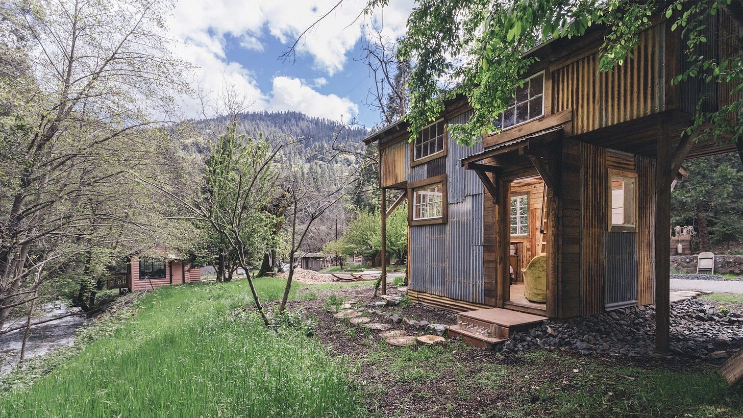 One of the houses in a Northern California town that Jane Dinh plans to use for her escape community. One of the houses in a Northern California town that Jane Dinh plans to use for her escape community.