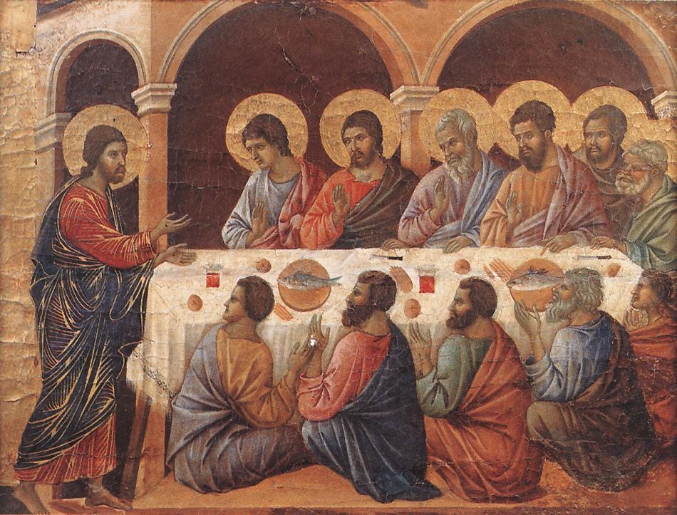 File:Duccio di Buoninsegna - Appearance While the Apostles are at Table -  WGA06738.jpg - Wikimedia Commons