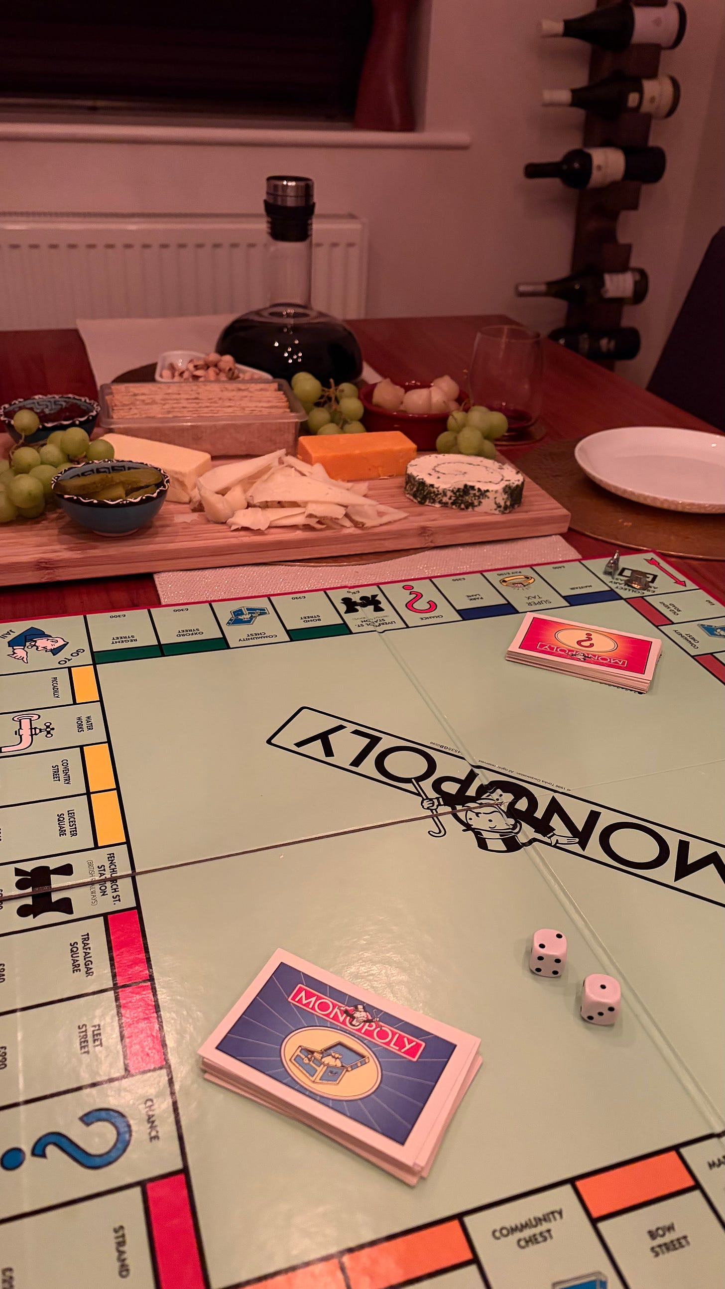 monopoly and a cheese board