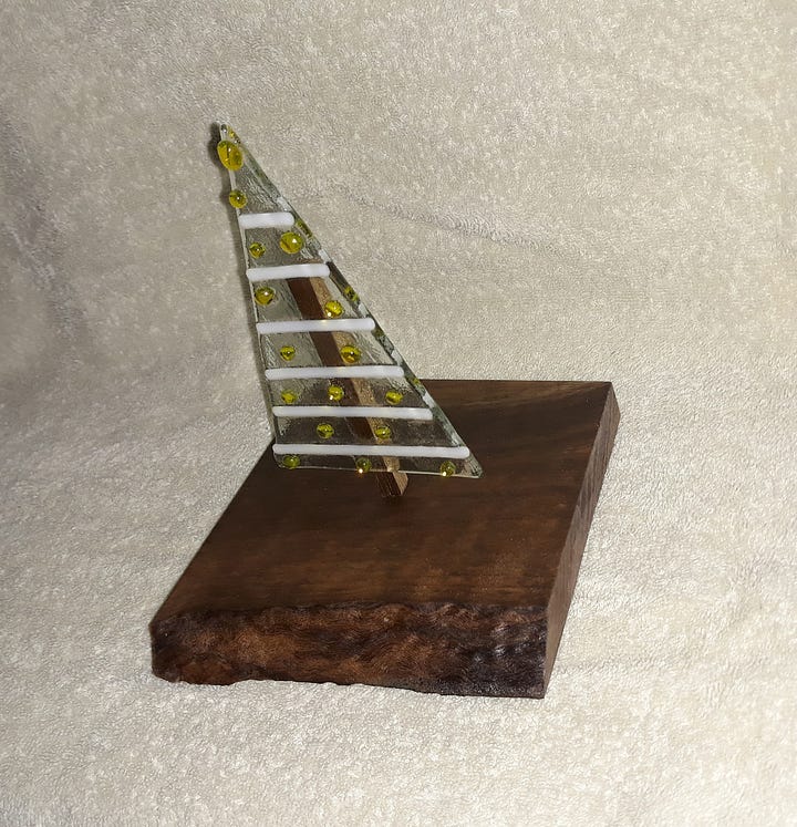 Fused Glass Christmas Tree made by Kathie at The Manor Studio in Deer Island.