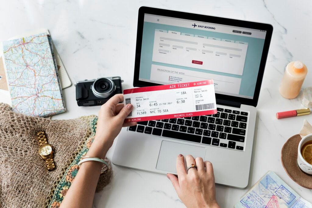 Air Ticket Booking Business Travel Trip Vacation Concept Air Ticket Booking Business Travel Trip Vacation Concept