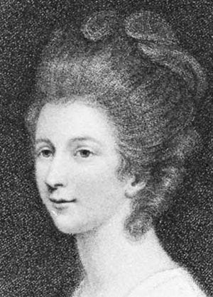 Charlotte Lennox, detail of an engraving by Francesco Bartolozzi after a portrait by Sir Joshua Reynolds.